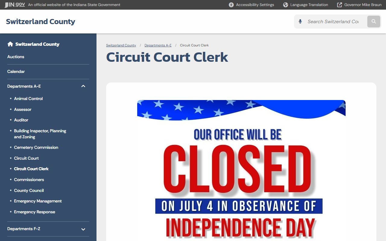 Switzerland County Circuit Court Clerk official records page