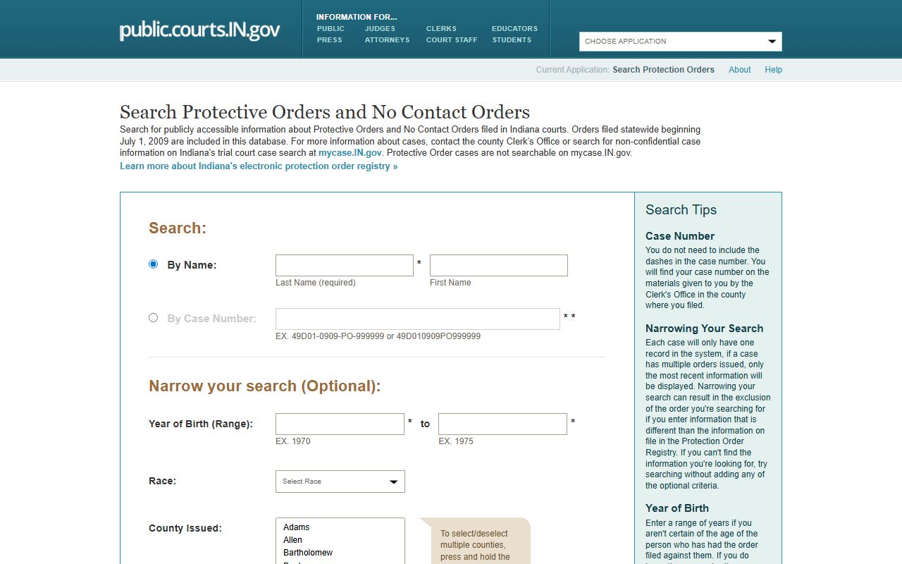 Switzerland County Circuit Court Clerk protective order portal access