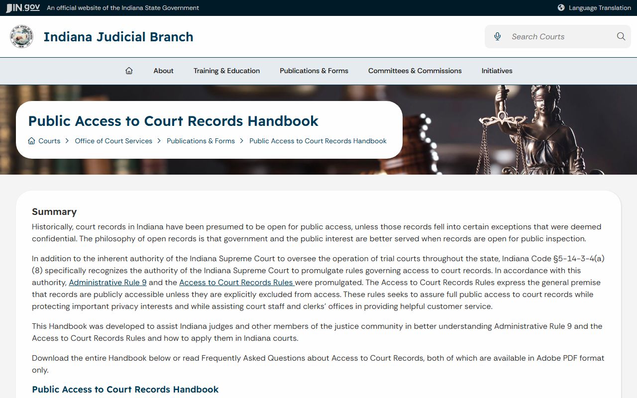Switzerland County court records public access handbook