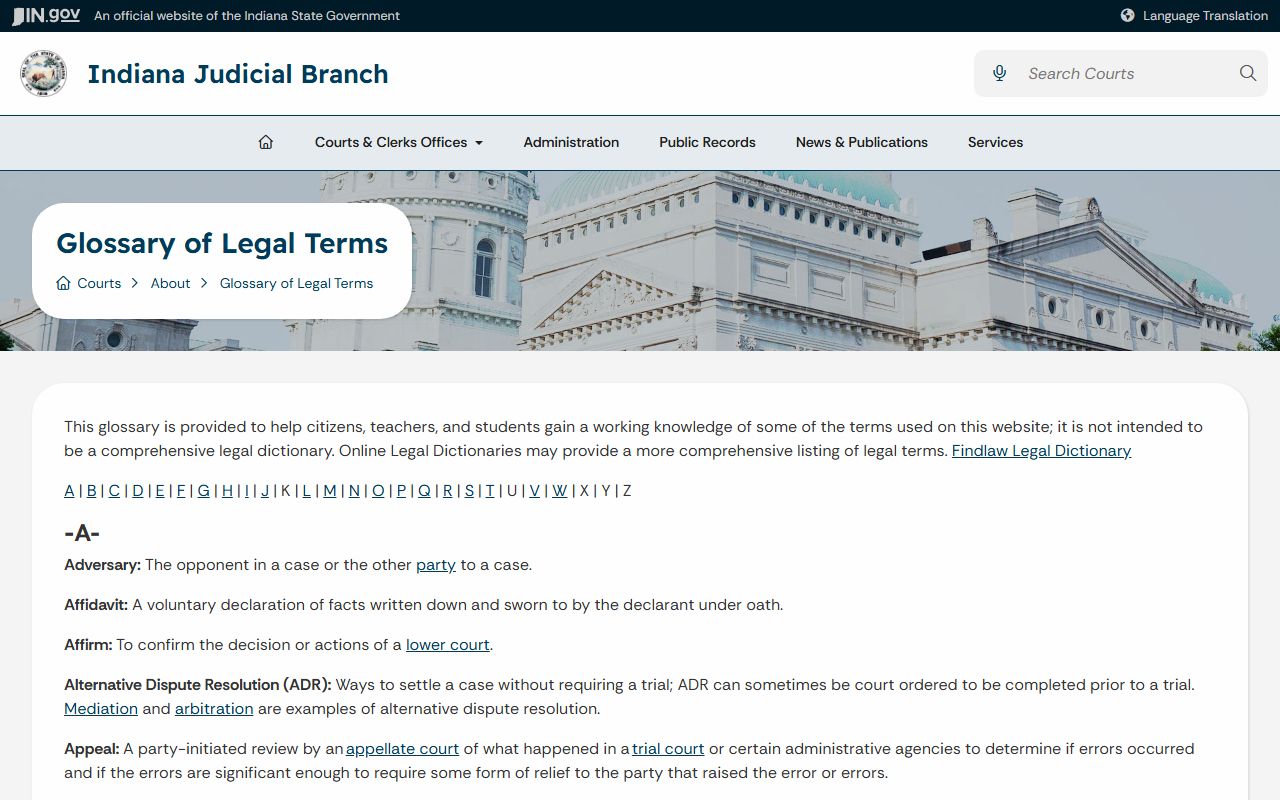 Switzerland County court records Indiana court glossary