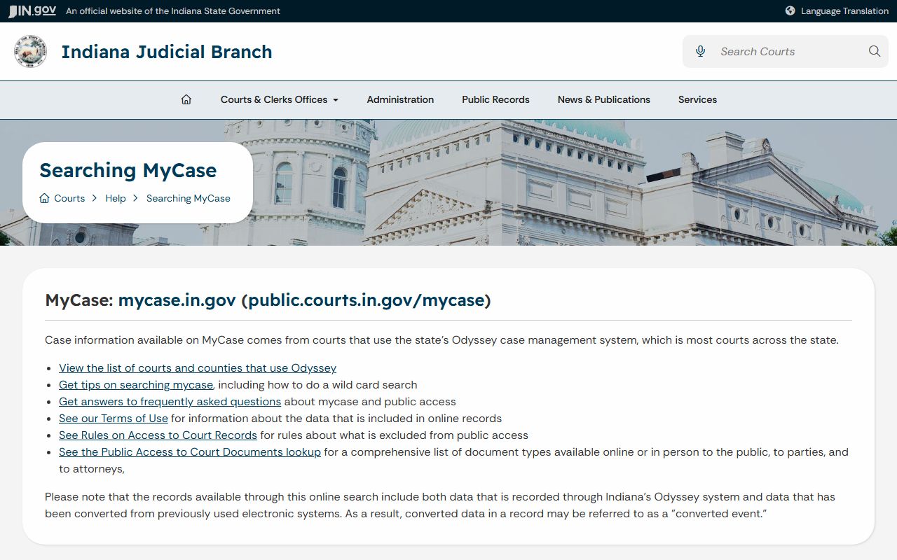 Switzerland County court records MyCase search help