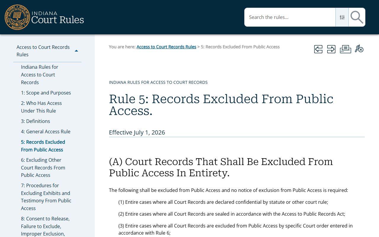 Switzerland County court records Access to Court Records Rule 5