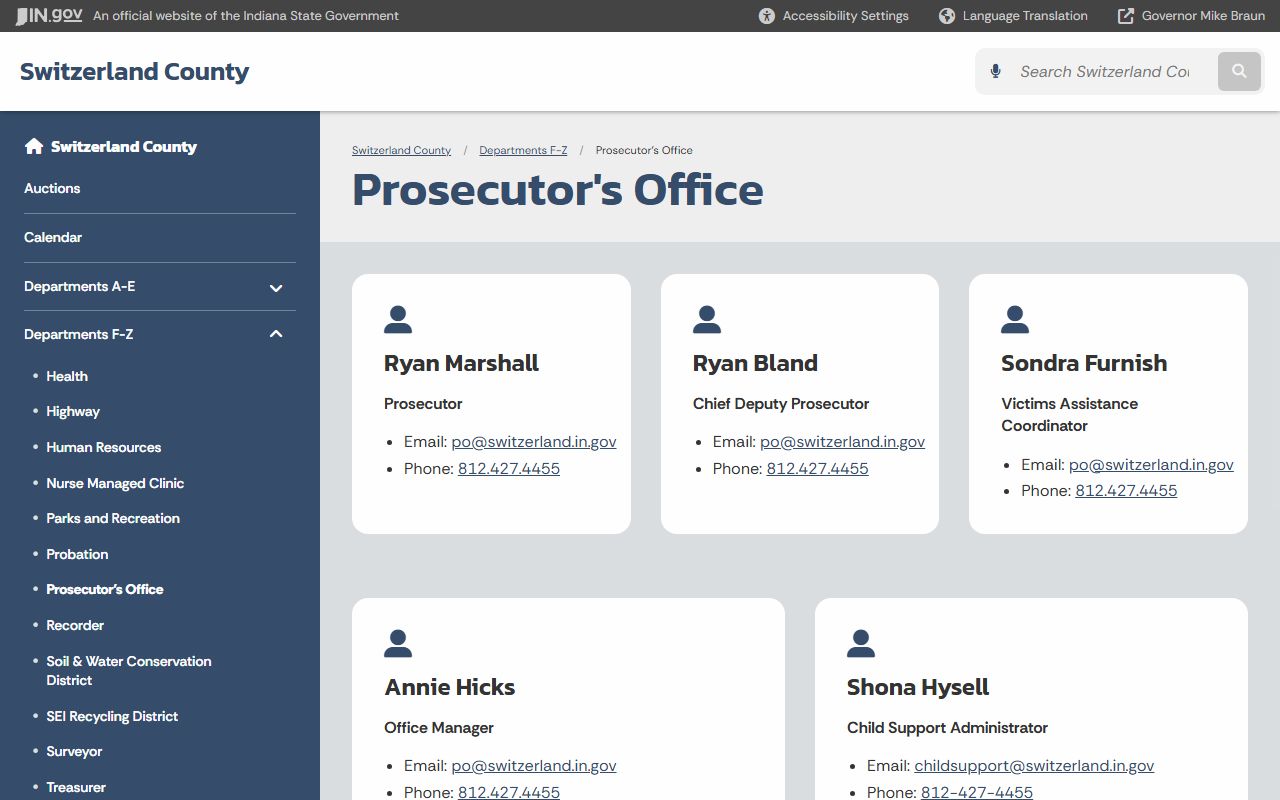 Switzerland County criminal court records prosecutor office