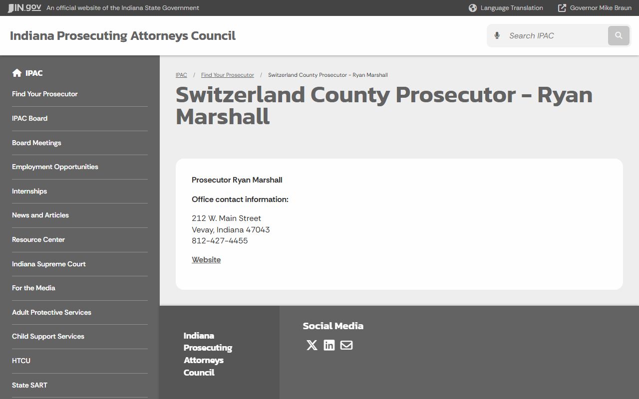Switzerland County criminal court records prosecutor contact