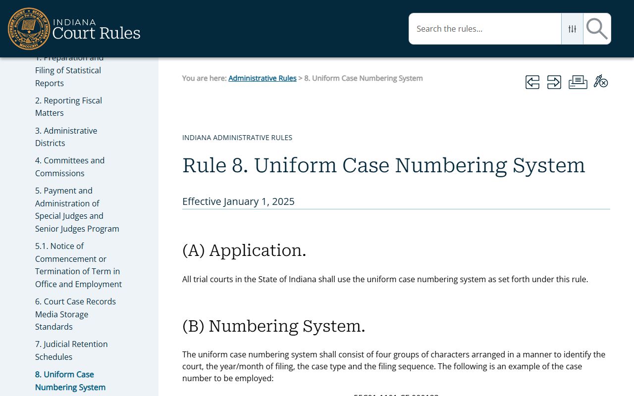 Switzerland County Circuit Court Administrative Rule 8 court identifier