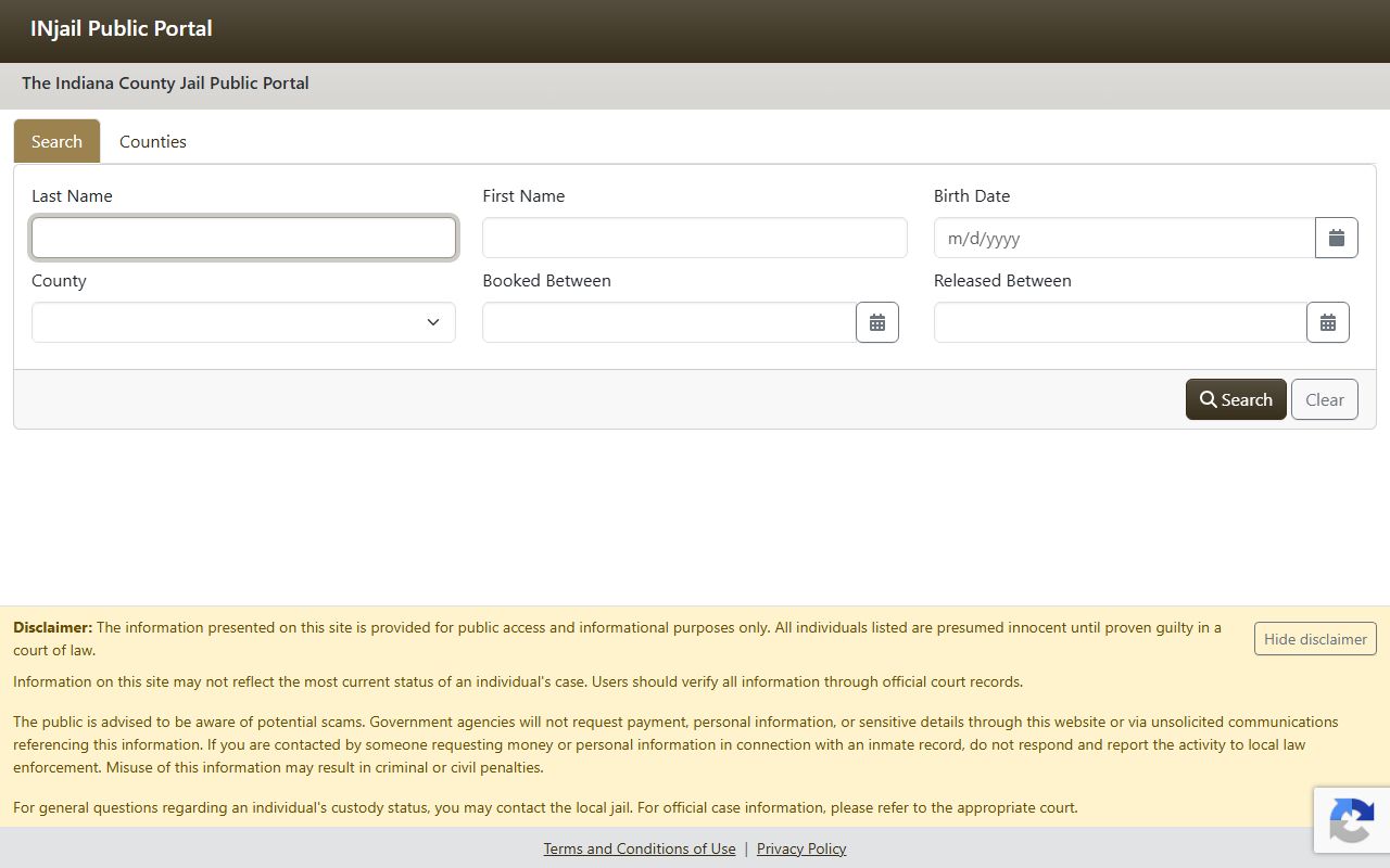 Switzerland County court records INjail public access search