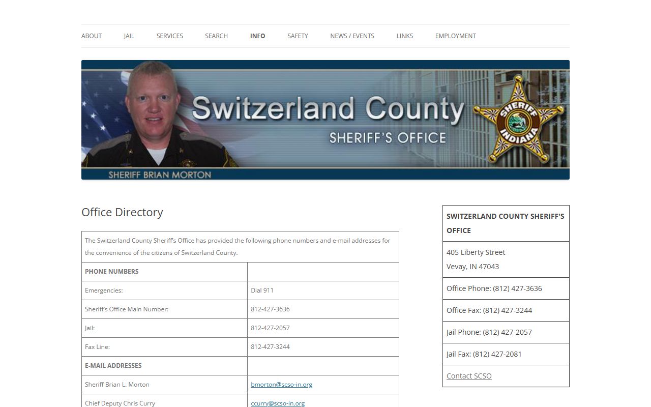 Switzerland County inmate search sheriff office directory