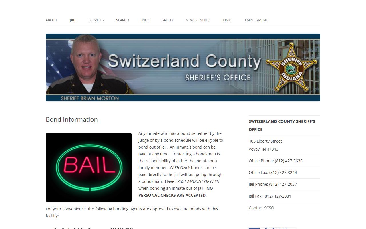 Switzerland County inmate search jail bond information