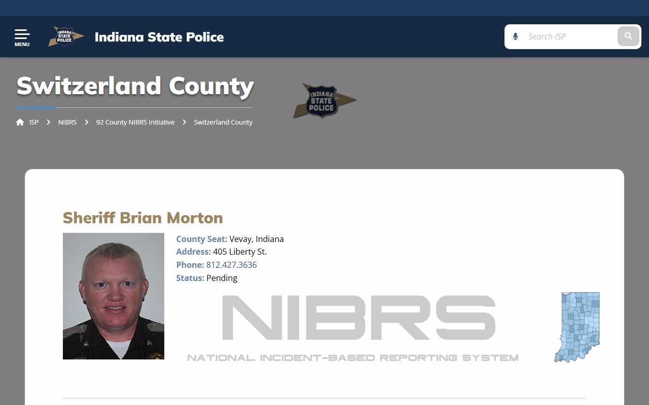 Switzerland County inmate search Indiana State Police NIBRS county page
