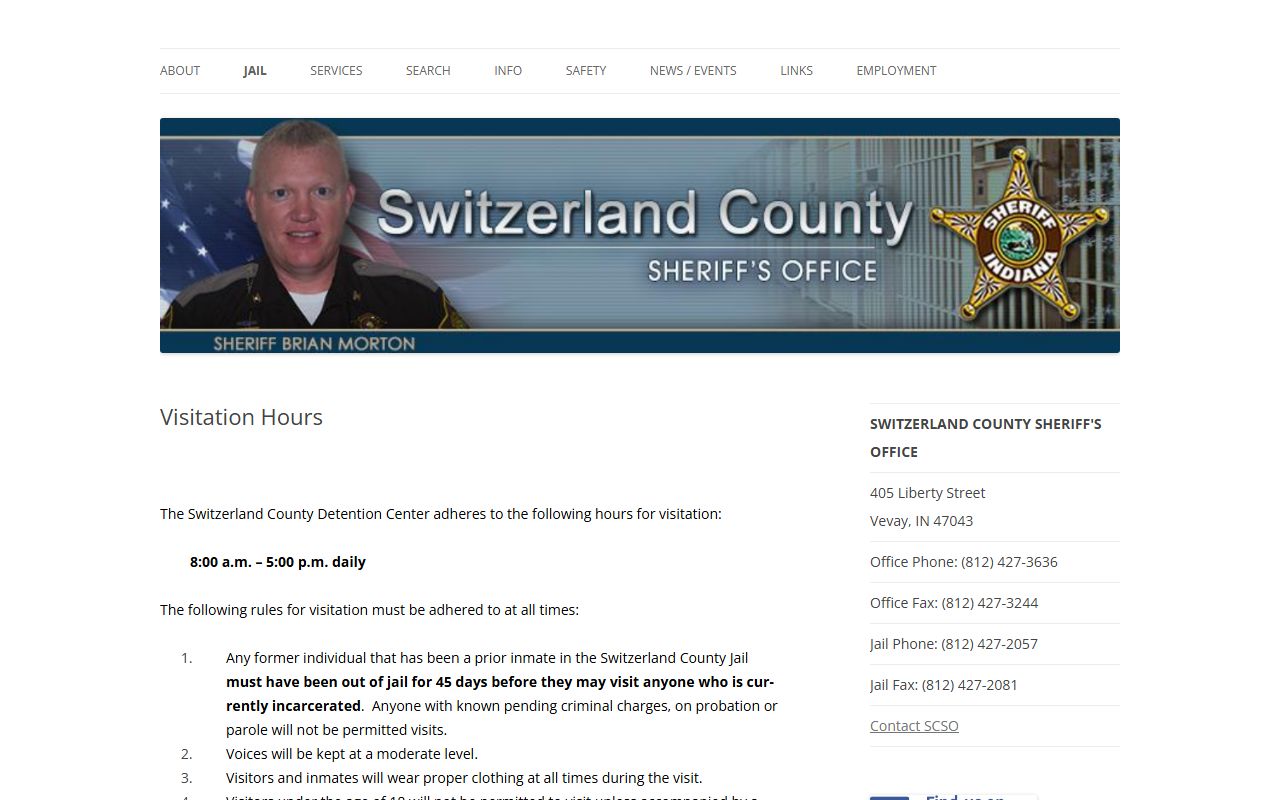 Switzerland County inmate search jail visitation hours