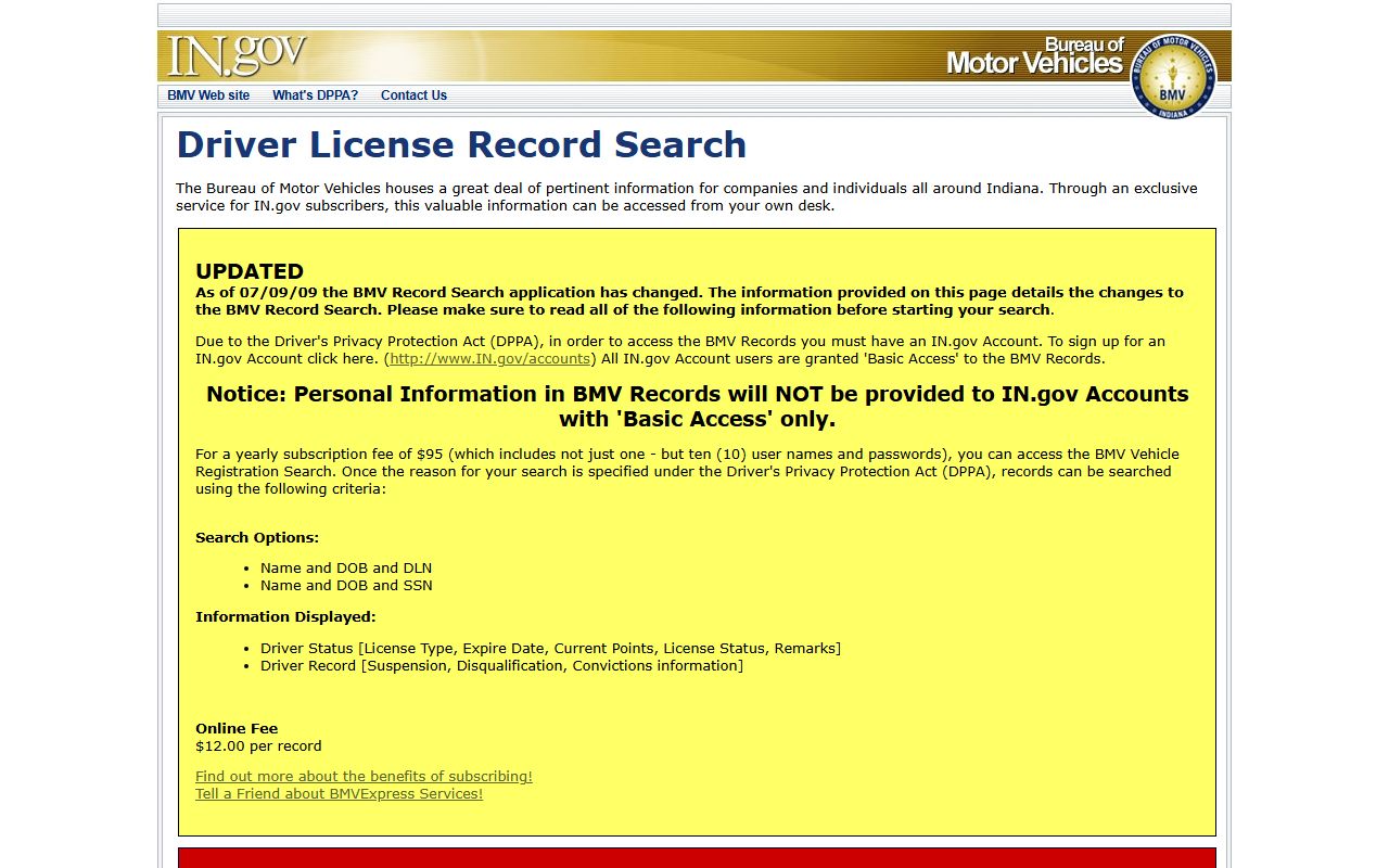 Switzerland County traffic court records IN.gov BMV subscriber license search